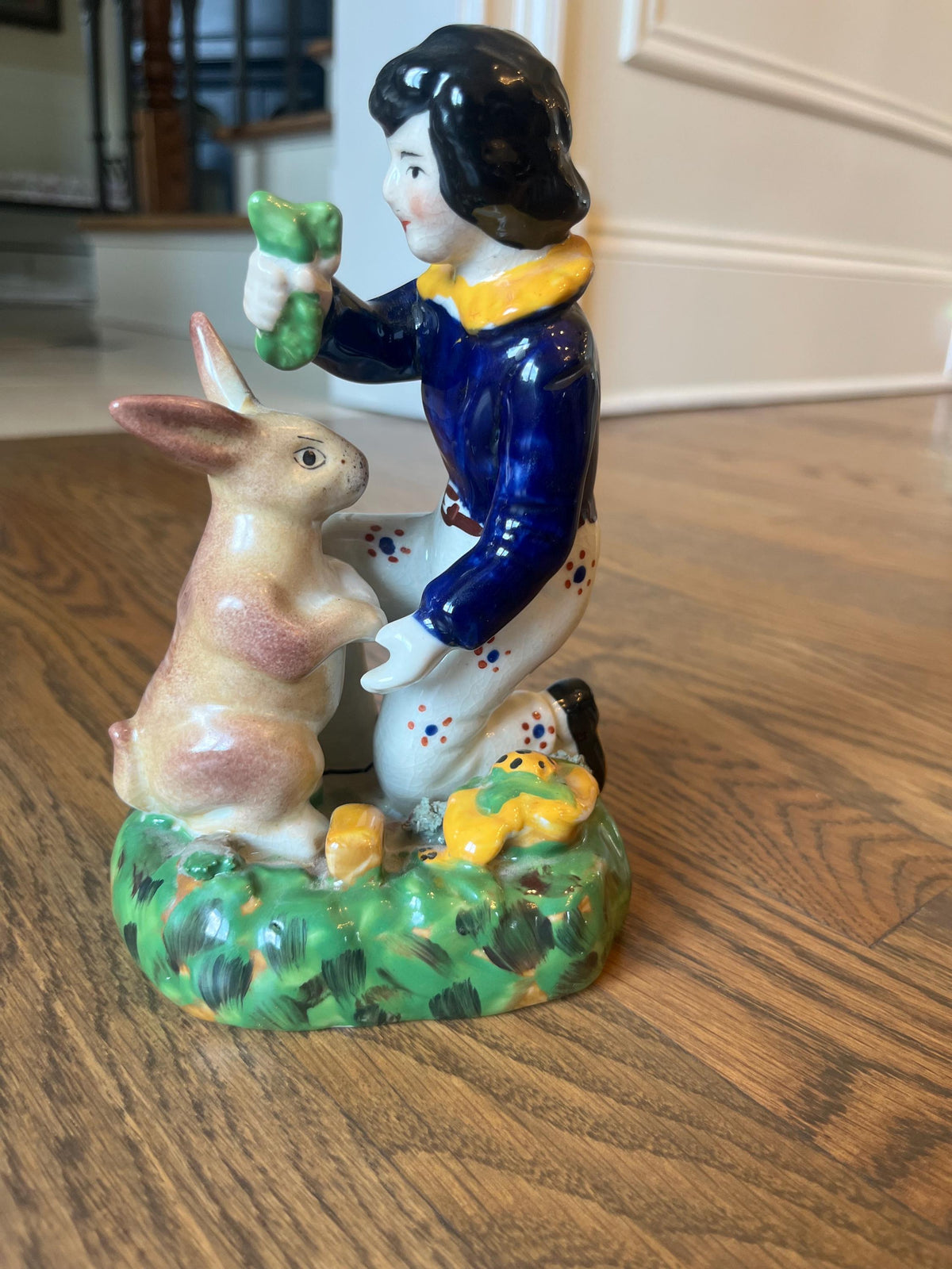 Vintage Staffordshire Style Boy & Rabbit Ceramic Figurine