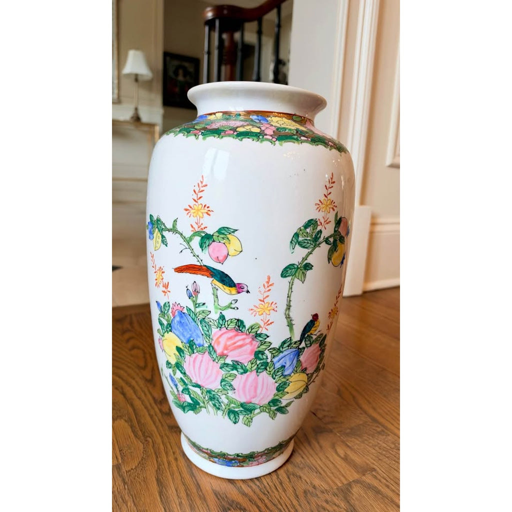 Large Vintage Chinese Famille Rose Porcelain Vase – 15” Chinoiserie
