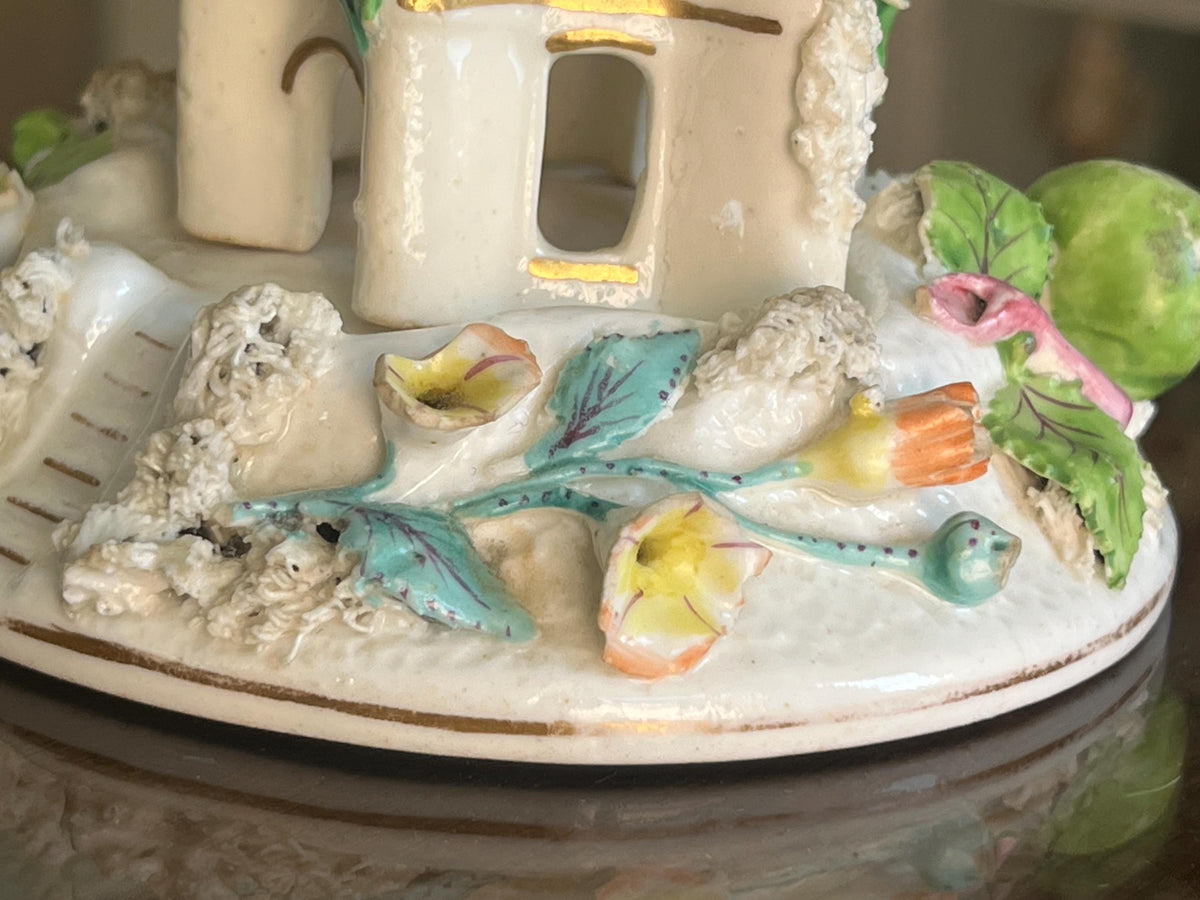 Antique Staffordshire Porcelain Pastille Burner Floral Cottage
