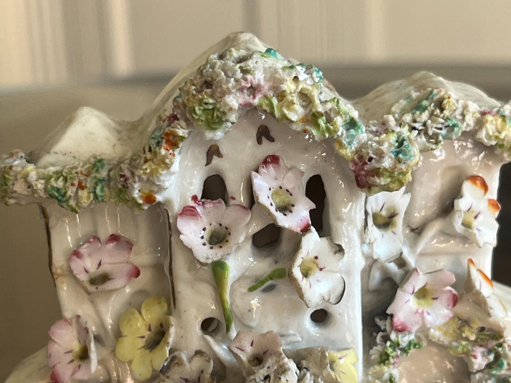 Antique Staffordshire Floral Cottage Pastille Burner, c. 1870