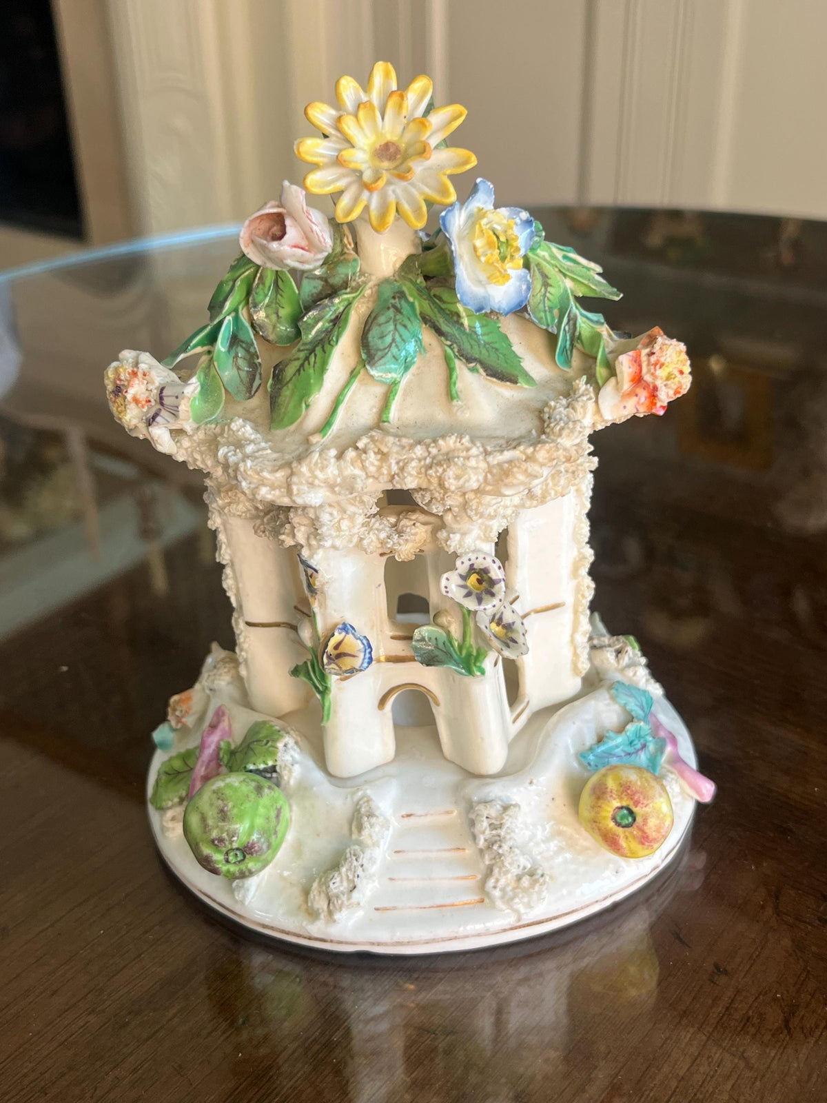 Antique Staffordshire Porcelain Pastille Burner Floral Cottage