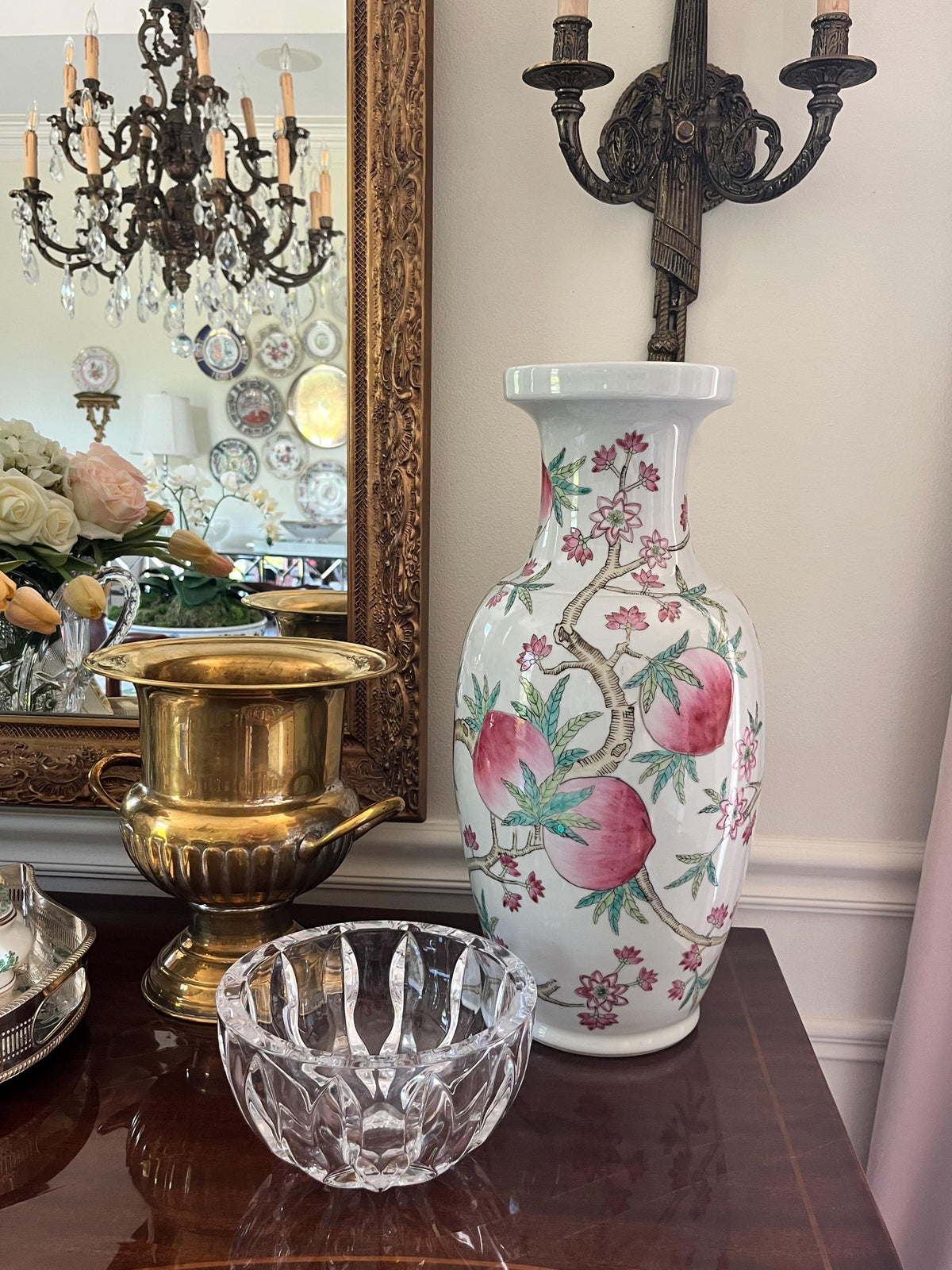 Chinese Pink Peach Blossom Porcelain Vase 18 inches Large