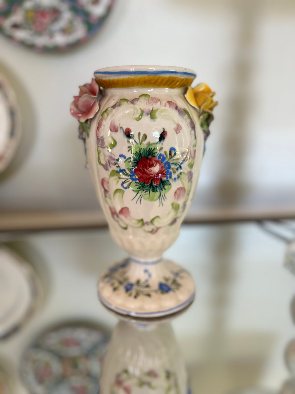 PAIR OF VINTAGE CAPODIMONTE FLORAL VASES
