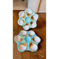 Pair Hand-Painted Oyster Plates – Aqua, Blush & Gold – 9”