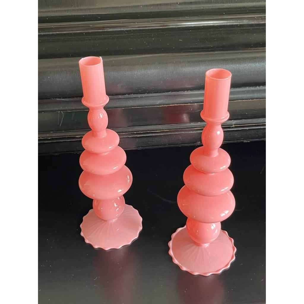 Pair of Pink Glass Candlesticks
