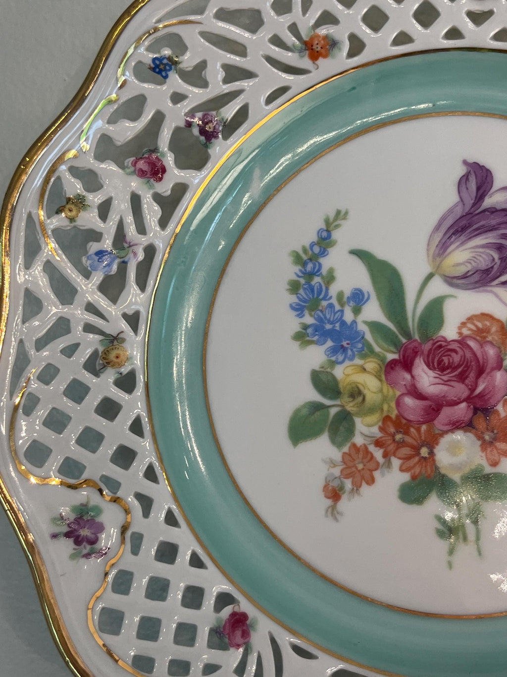 Pair of Vintage Schumann Bavaria Germany Reticulated Floral Plates