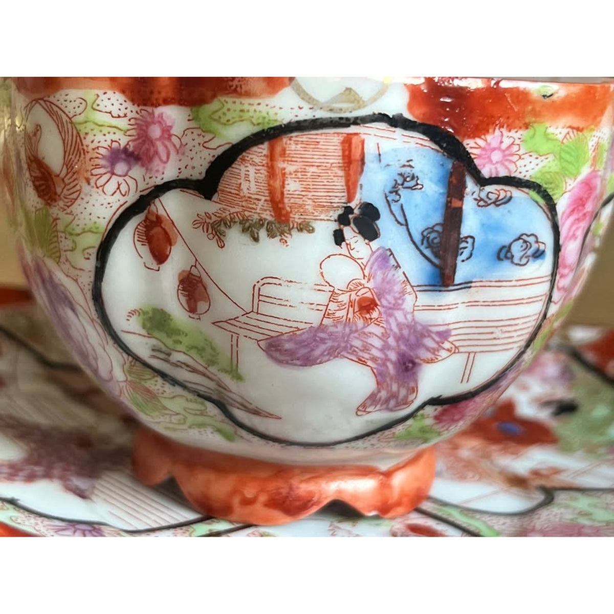 Vintage Japanese Kutani  Geisha Girl Porcelain Cup & Saucer Set