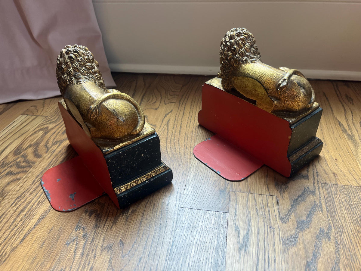 Pair of Vintage Borghese Gold Lion Bookends