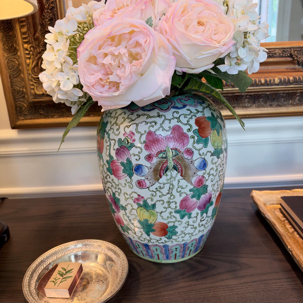 Chinese Porcelain Butterfly and Fruit Ginger Jar Temple Jar Chinoiserie