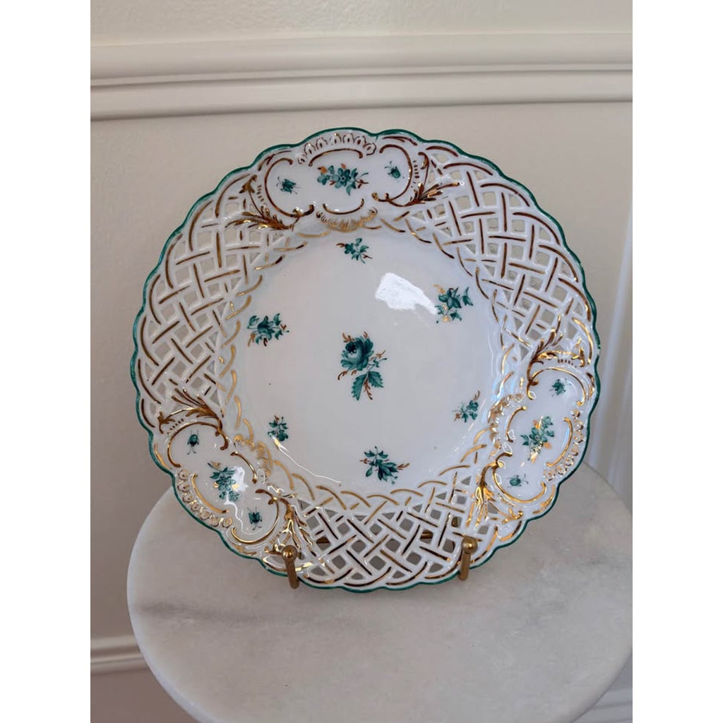 Meissen Porcelain Indian Green Reticulated Plate 8 inches