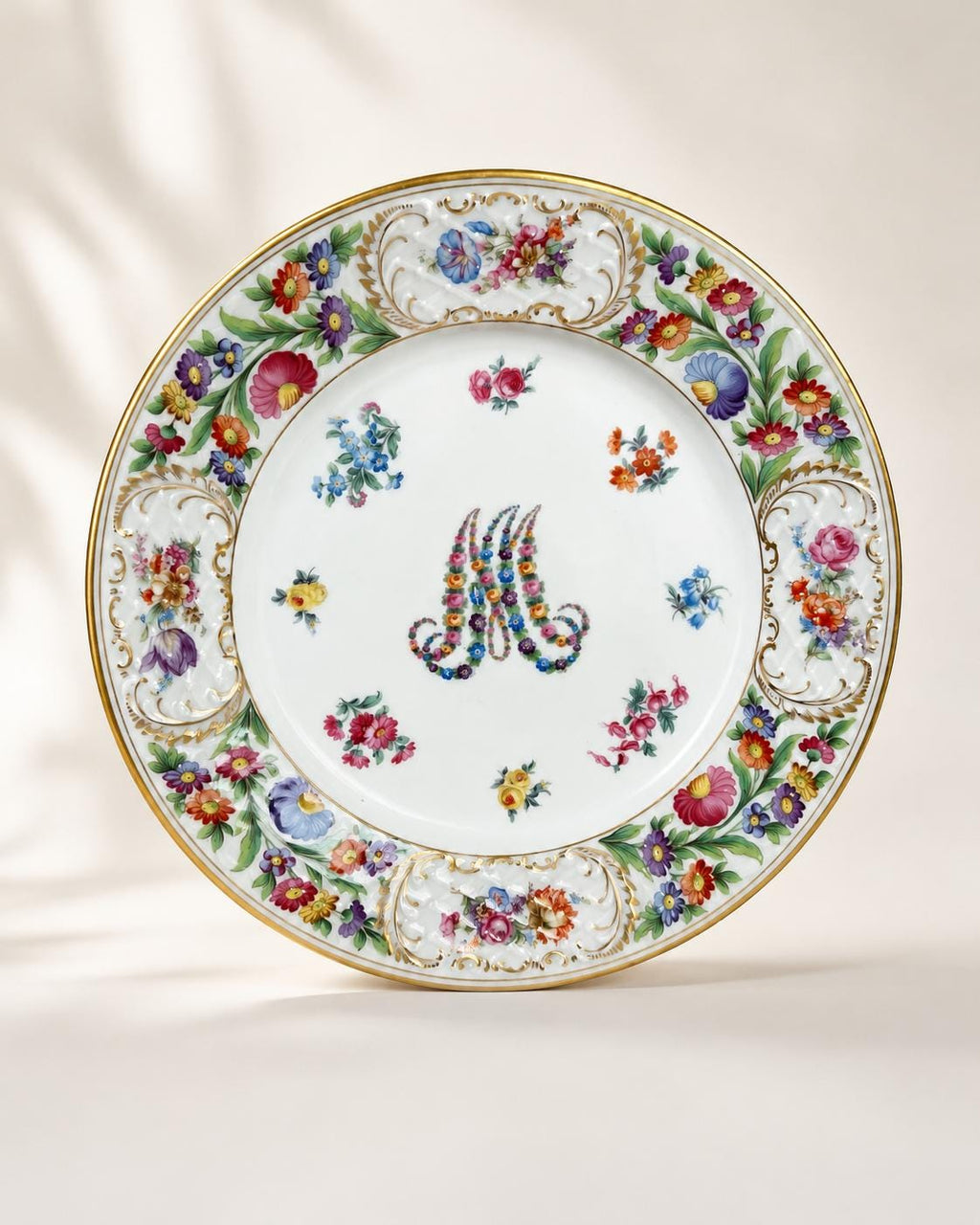 Antique Schumann Bavaria Dresden Floral Charger, Marie Antoinette