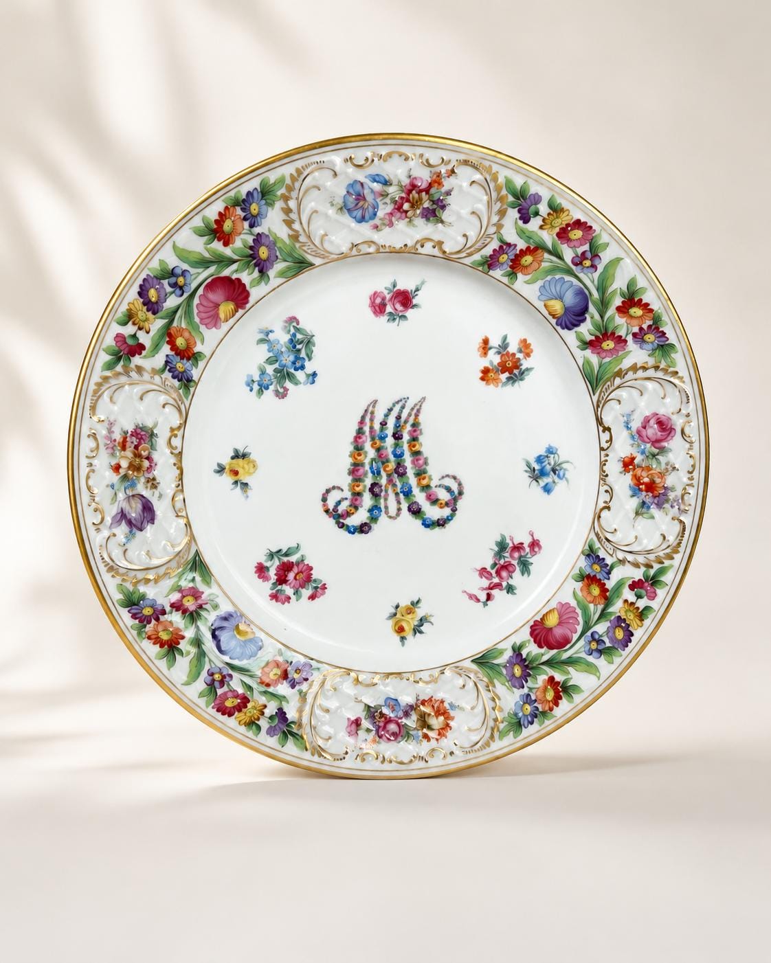 Antique Schumann Bavaria Dresden Floral Charger, Marie Antoinette