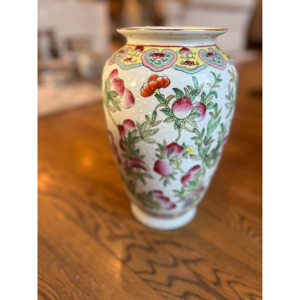 Vintage Chinese Porcelain Peach Pink Blossom Vase