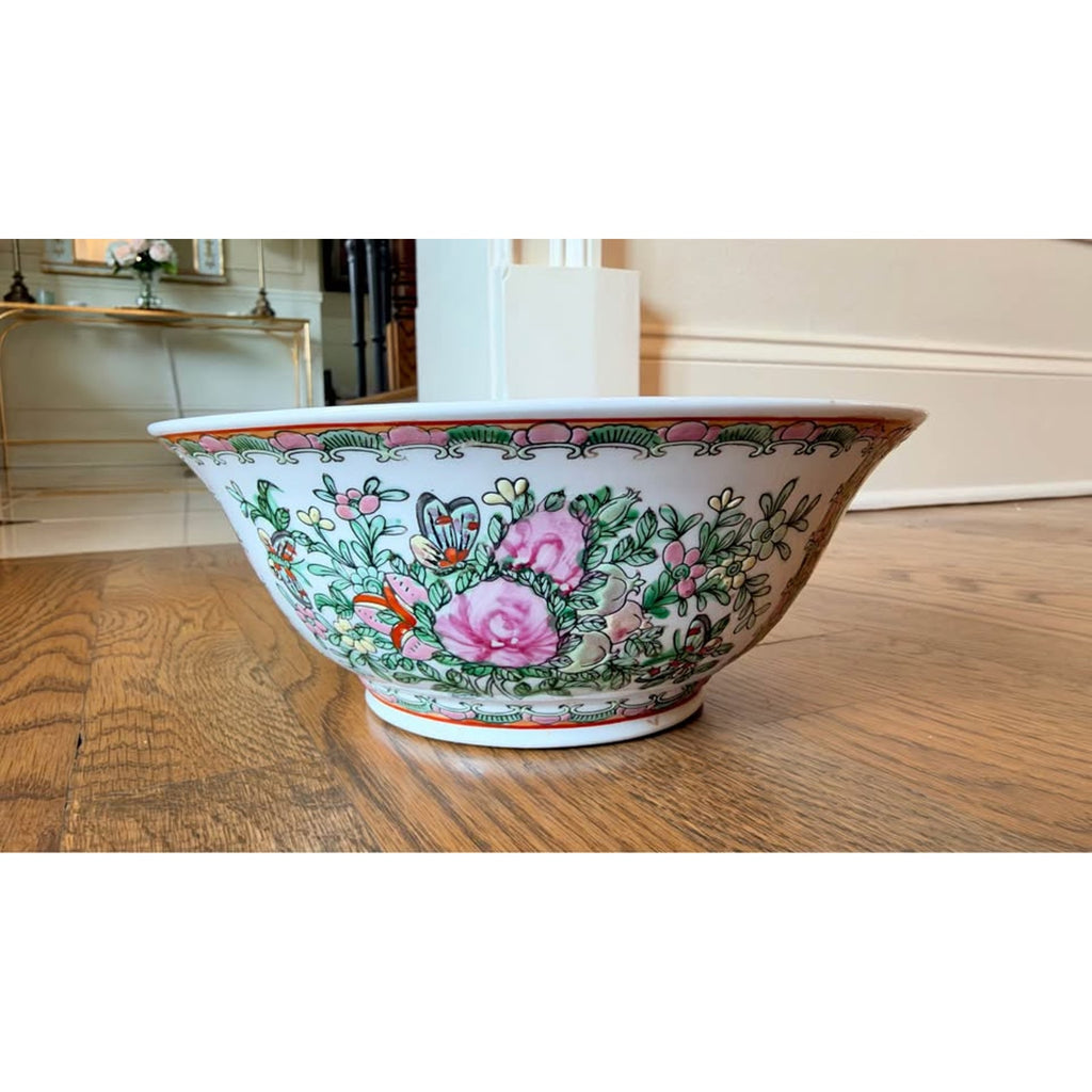 Vintage Chinese Rose Medallion Famille Rose Bowl – Pink Roses & Butterflies