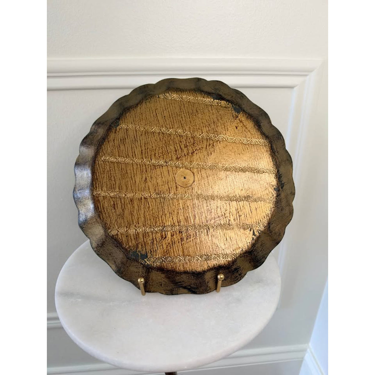 Vintage Italian Florentine Giltwood Style Decorative Round Tray 9.5 inches