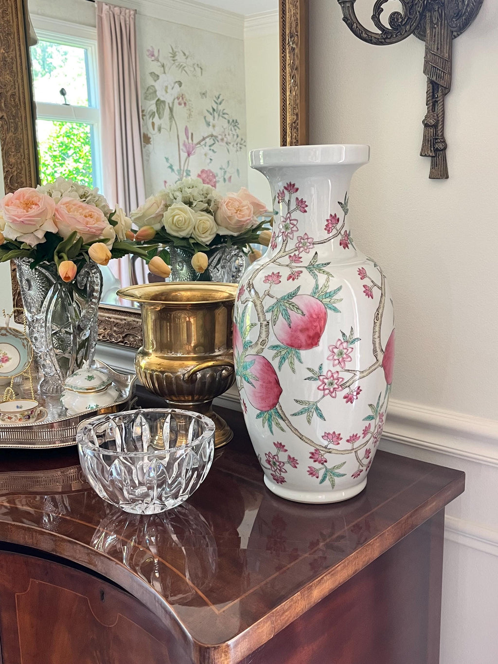 Chinese Pink Peach Blossom Porcelain Vase 18 inches Large