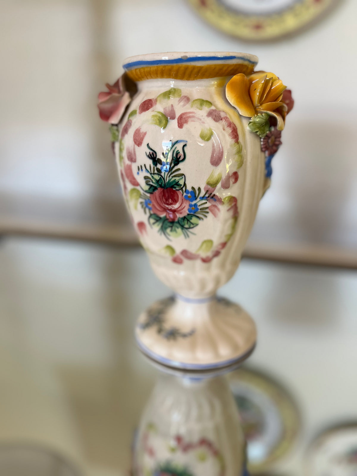 PAIR OF VINTAGE CAPODIMONTE FLORAL VASES