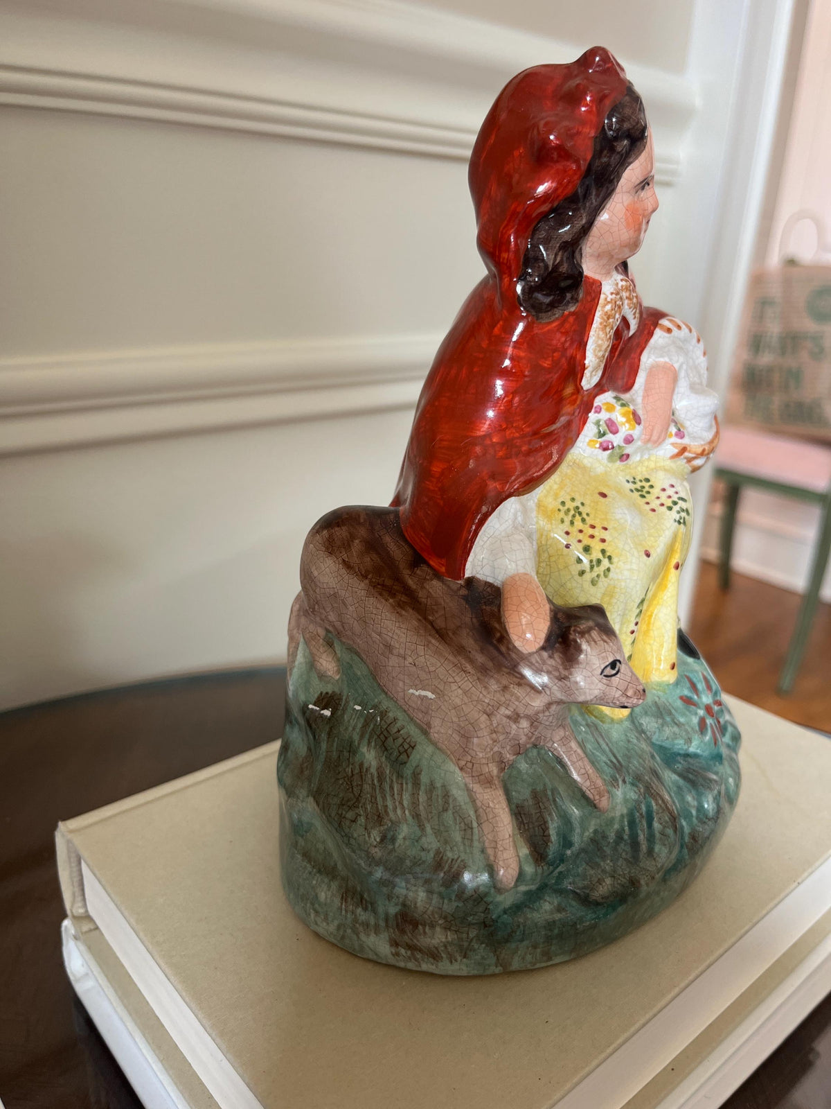 Vintage Staffordshire Style Little Red Riding Hood Ceramic Figurine