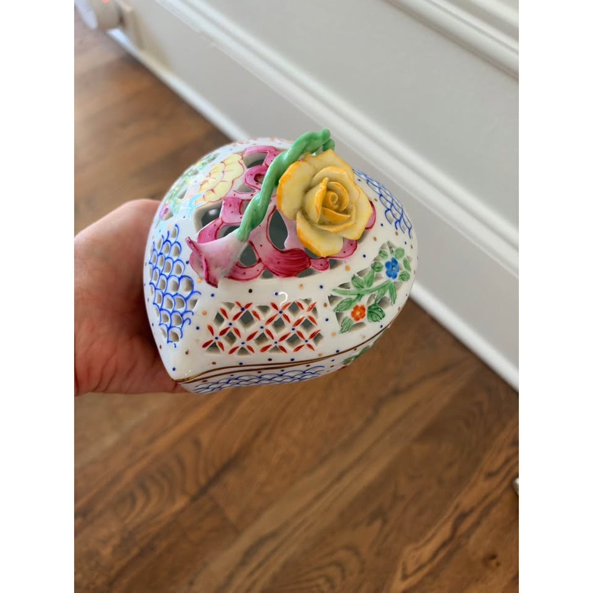 Vintage Reticulated Heart Shaped Porcelain Trinket Box