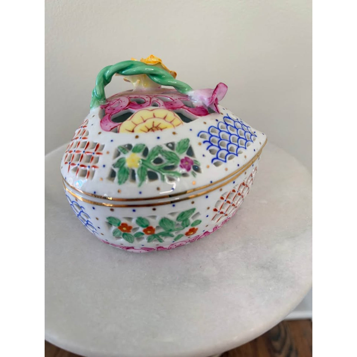 Vintage Reticulated Heart Shaped Porcelain Trinket Box