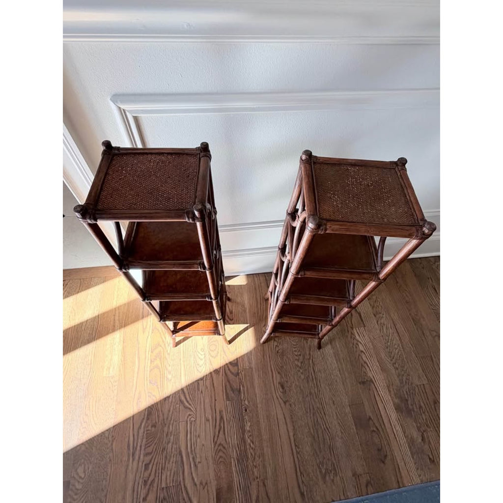 Pair of Vintage Bamboo Rattan Etagere Shelves 32 inch