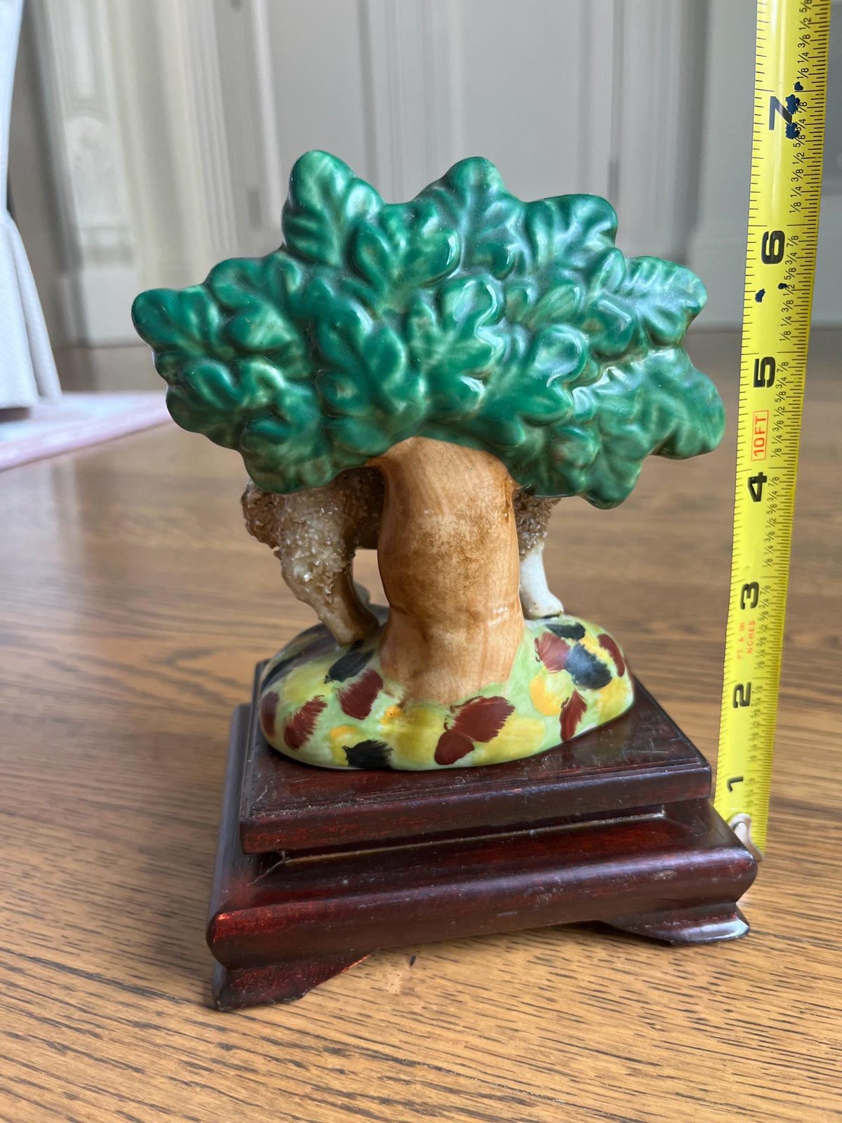 Vintage Staffordshire Style Sheep Figurine with Wood Stand