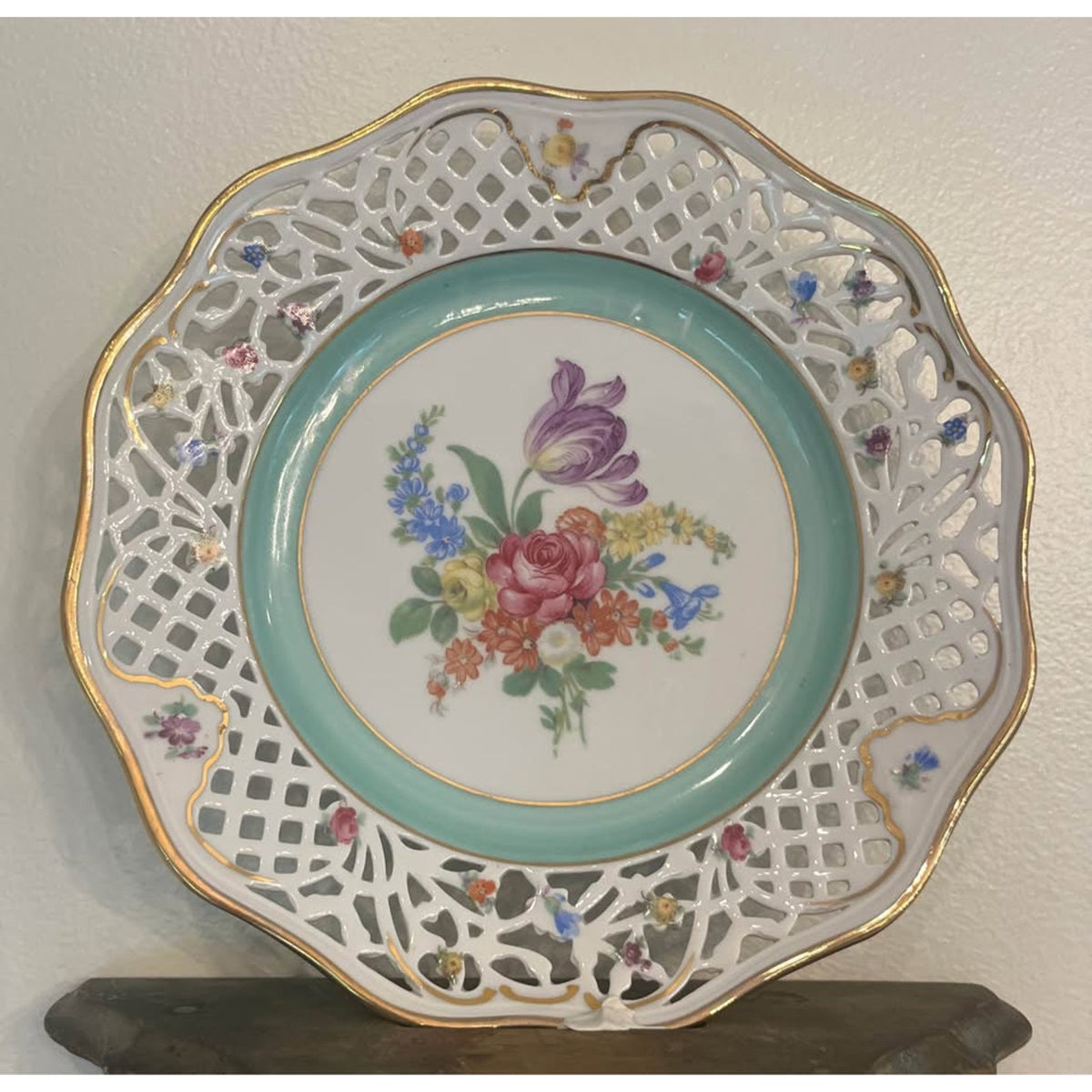 Pair of Vintage Schumann Bavaria Germany Reticulated Floral Plates