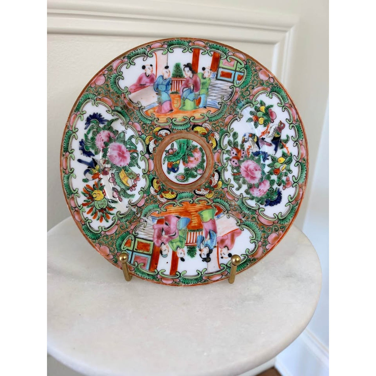Chinese Export Famille Rose Medallion Porcelain Plate Pair 7" $100 a pair