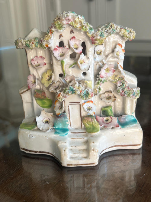 Antique Staffordshire Floral Cottage Pastille Burner, c. 1870
