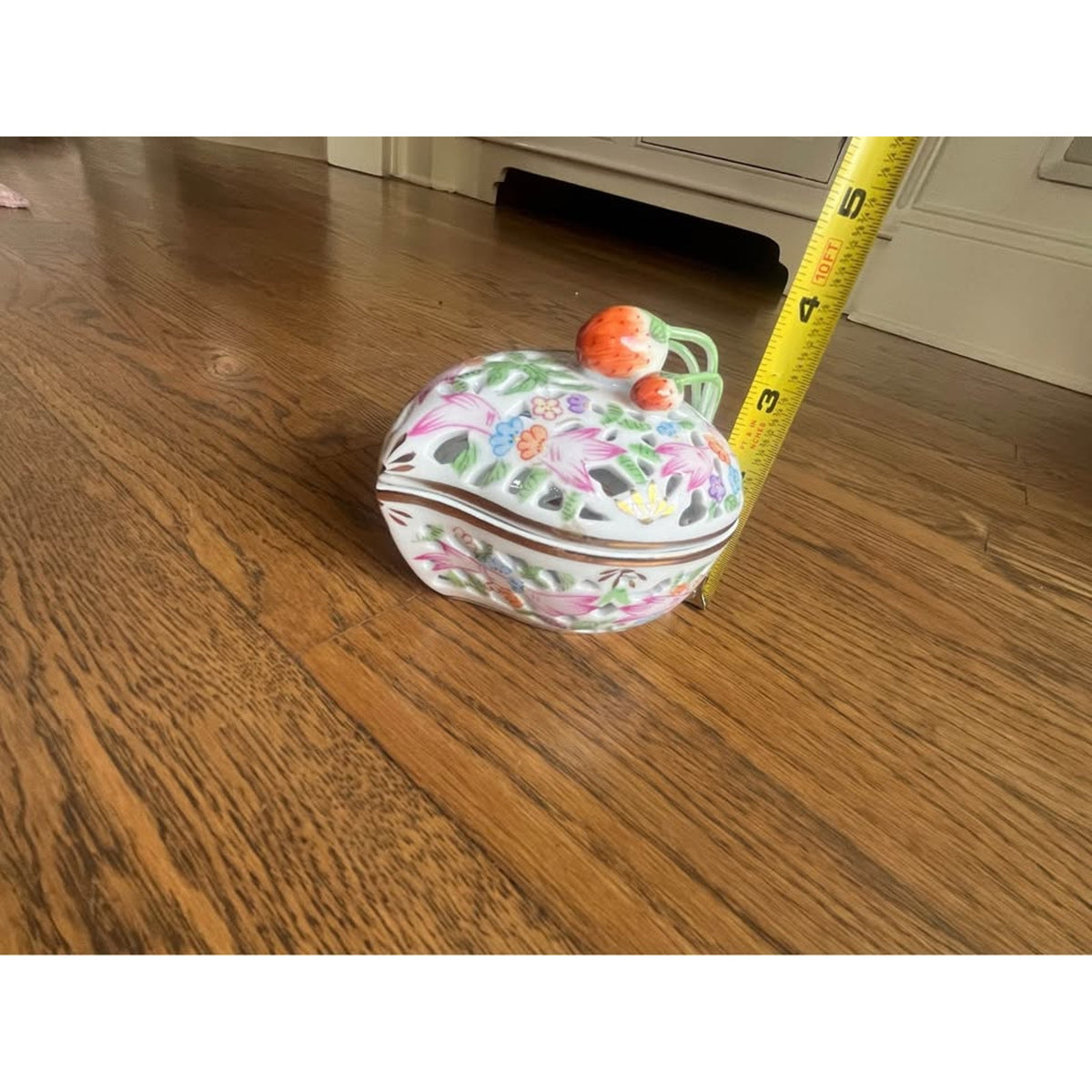 Sweet Porcelain Strawberry Heart Trinket Dish / Covered Box