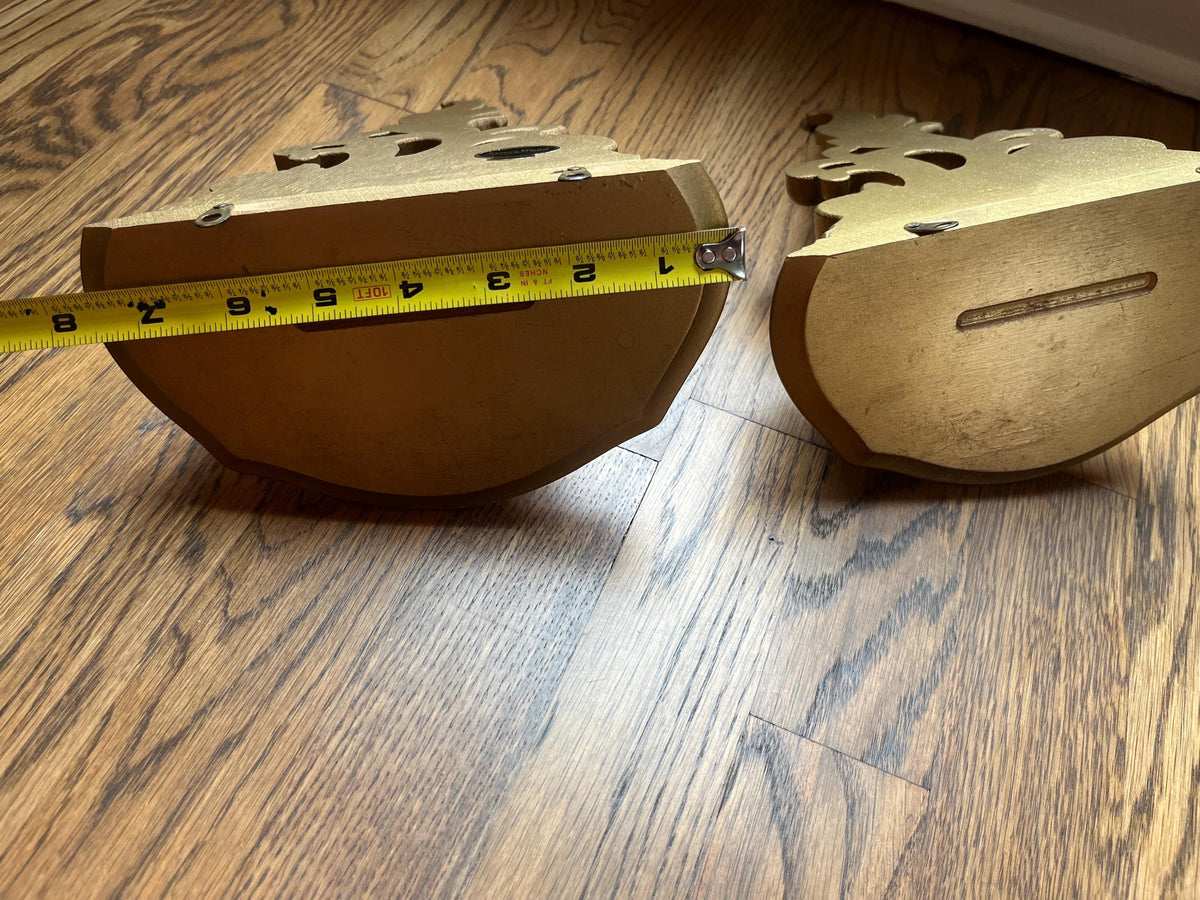 Pair Vintage Syroco Wood Gold Wall Shelve, Hollywood Regency