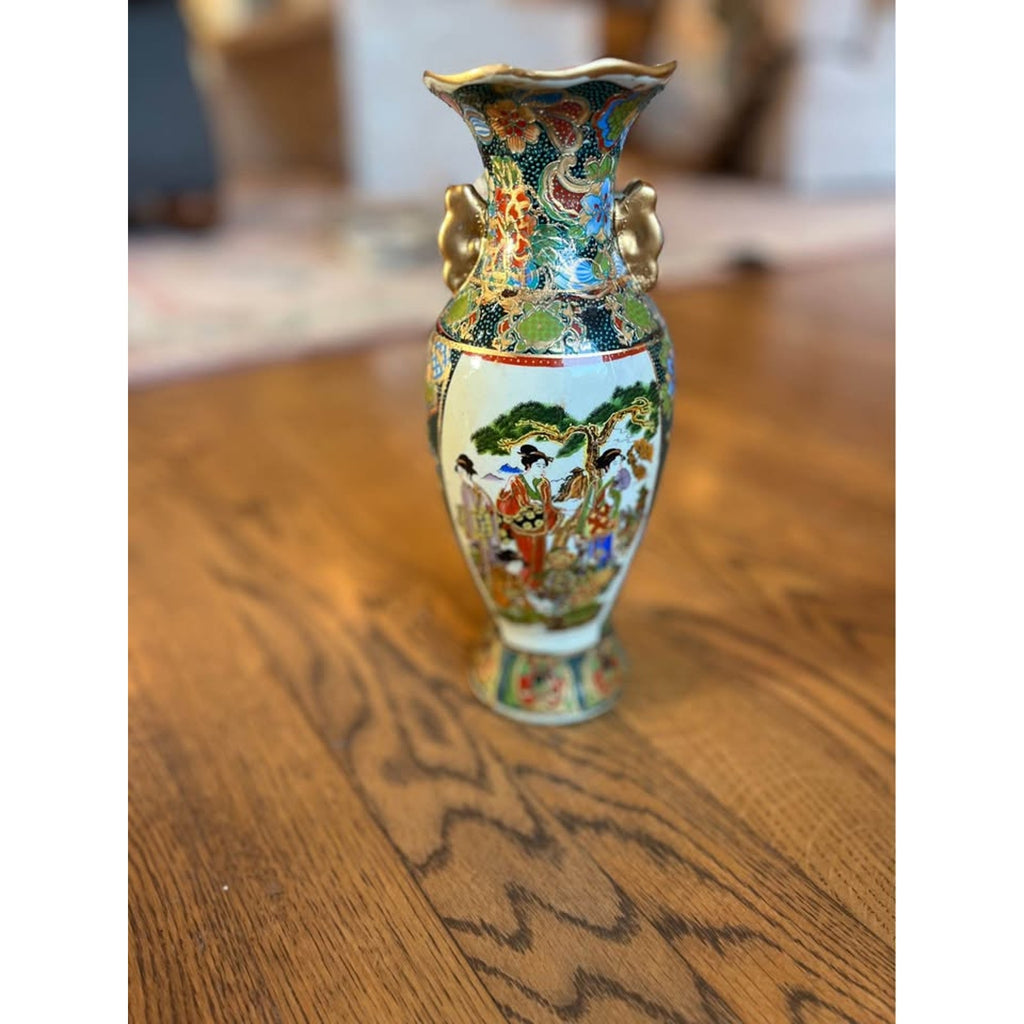 Vintage Japanese Satsuma Style Geisha Porcelain Vase