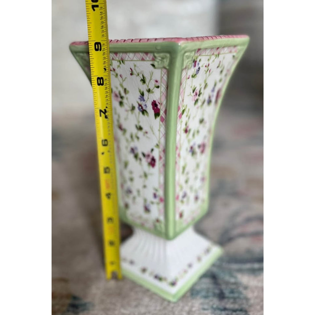 Vintage Style Painted Floral Ceramic Pink & Green Cottage Vase