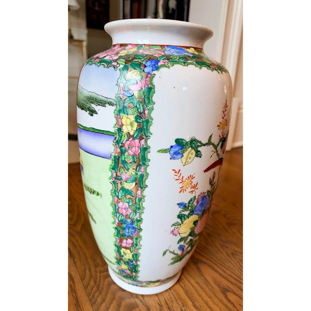 Large Vintage Chinese Famille Rose Porcelain Vase – 15” Chinoiserie