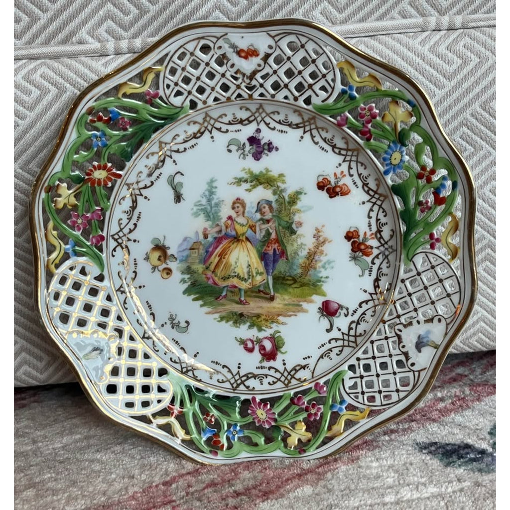 Royal Dresden Germany Reticulated Courting Couple Plate