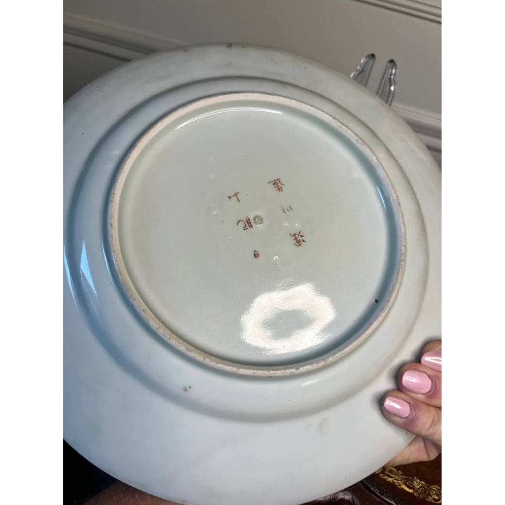 Pair Vintage Chinese Famille Rose Peacock & Floral Porcelain Plates