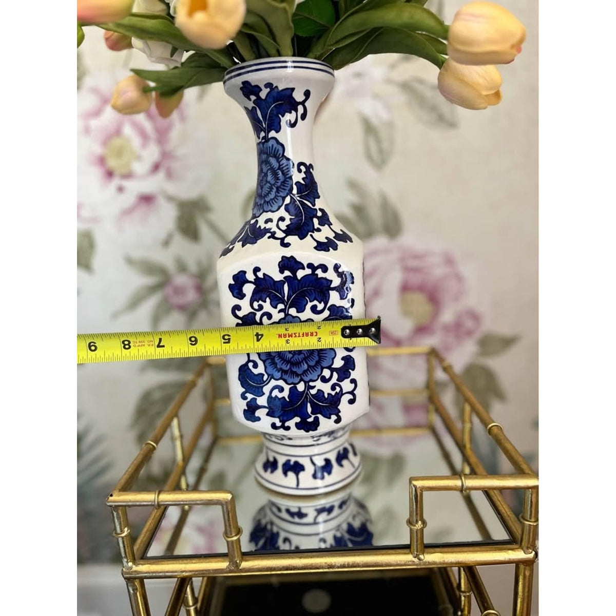 PAIR OF BLUE AND WHITE CHINOISERIE FLORAL VASES