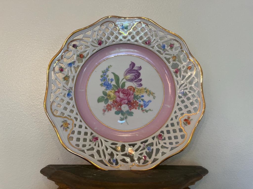 Pair of Vintage Schumann Bavaria Germany Reticulated Floral Plates