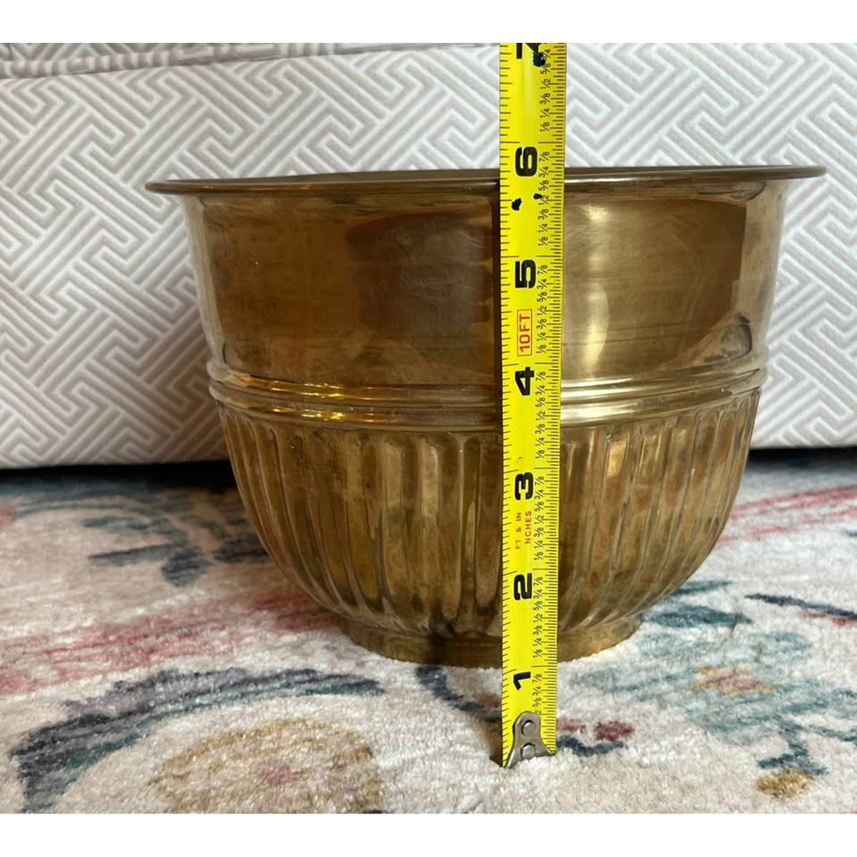 Vintage Brass Ribbed Planter Cachepot