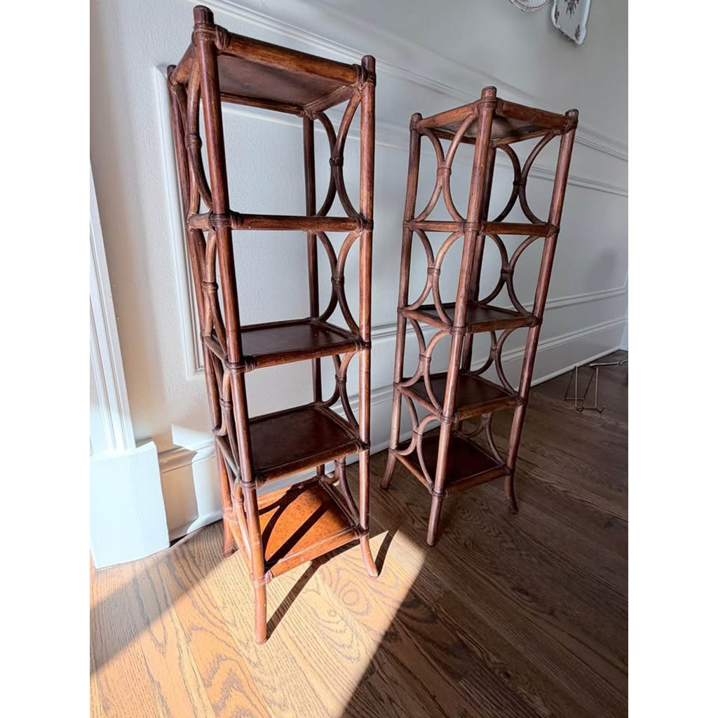 Pair of Vintage Bamboo Rattan Etagere Shelves 32 inch
