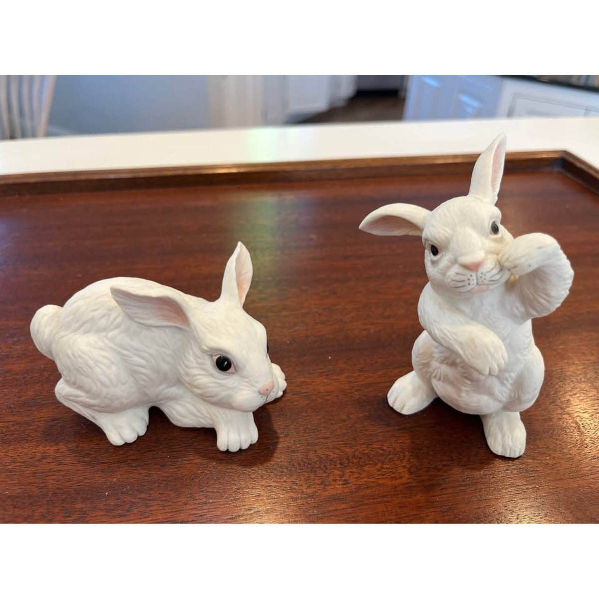 Vintage F. Atkins Porcelain Floral Chinoiserie Bunny Figurines