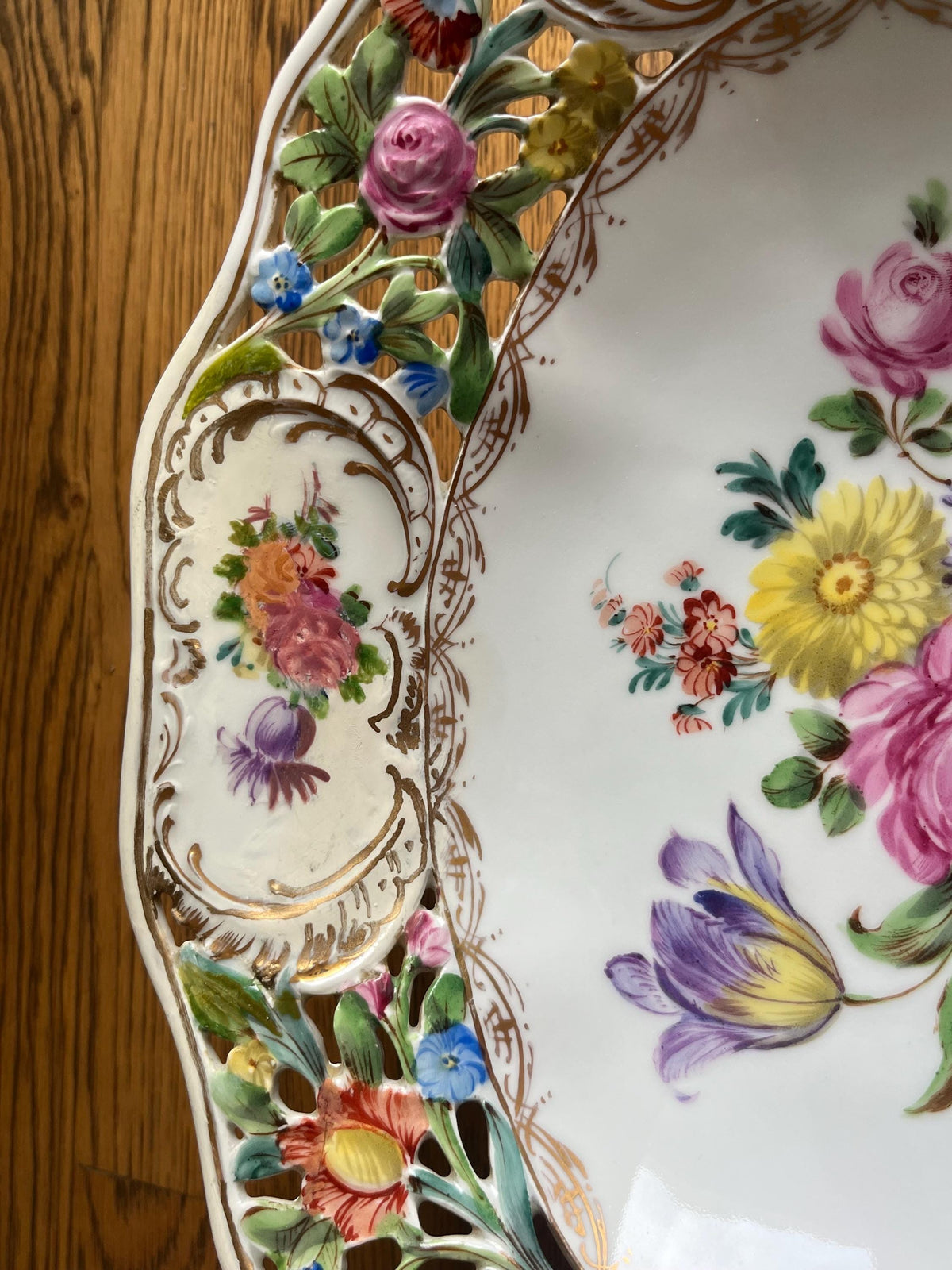 Antique Carl Thieme Dresden Porcelain Reticulated Compote Footed Bowl