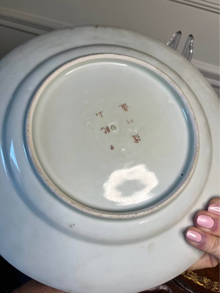 Pair Vintage Chinese Famille Rose Peacock & Floral Porcelain Plates