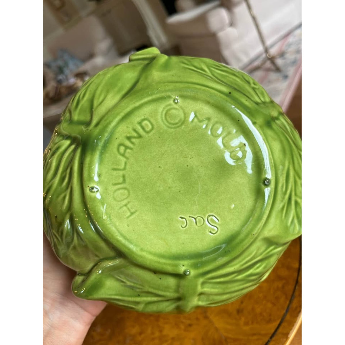 Precious Vintage Holland Mold Green Cabbage Covered Serving Bowl