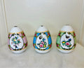 Decorative Porcelain Rose Medallion Egg Trio Chinoiserie Floral, Bird & Butterfly Design