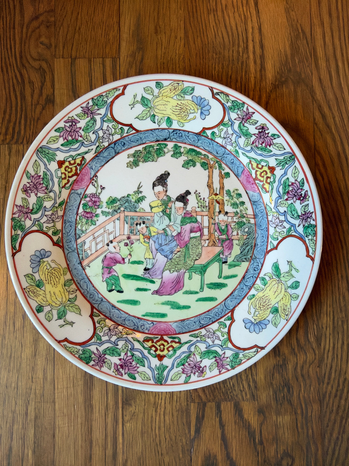 Vintage Chinese Famille Rose Plate with Empress Court Scene