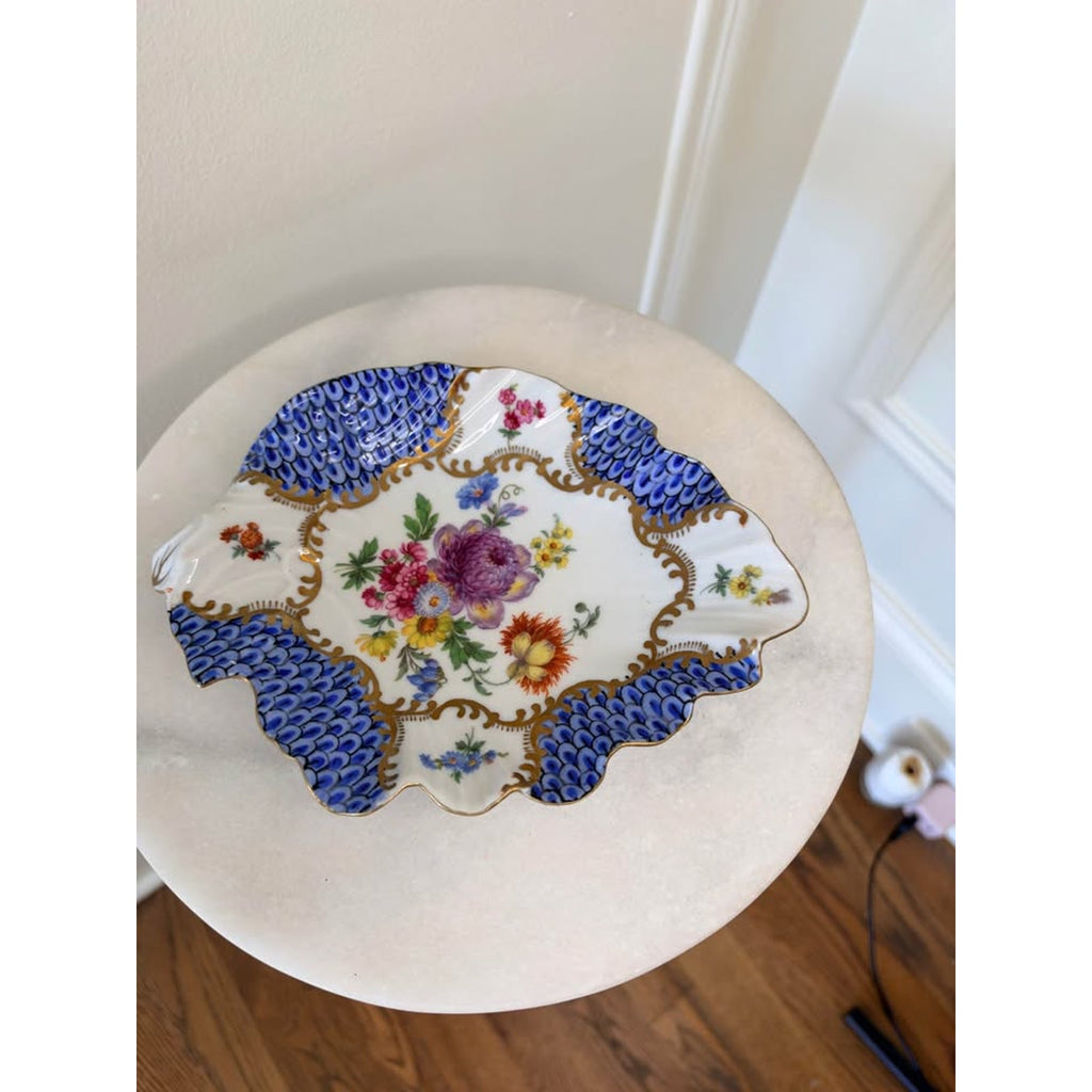 Parisp Floral Scalloped Fishscale Porcelain Dish