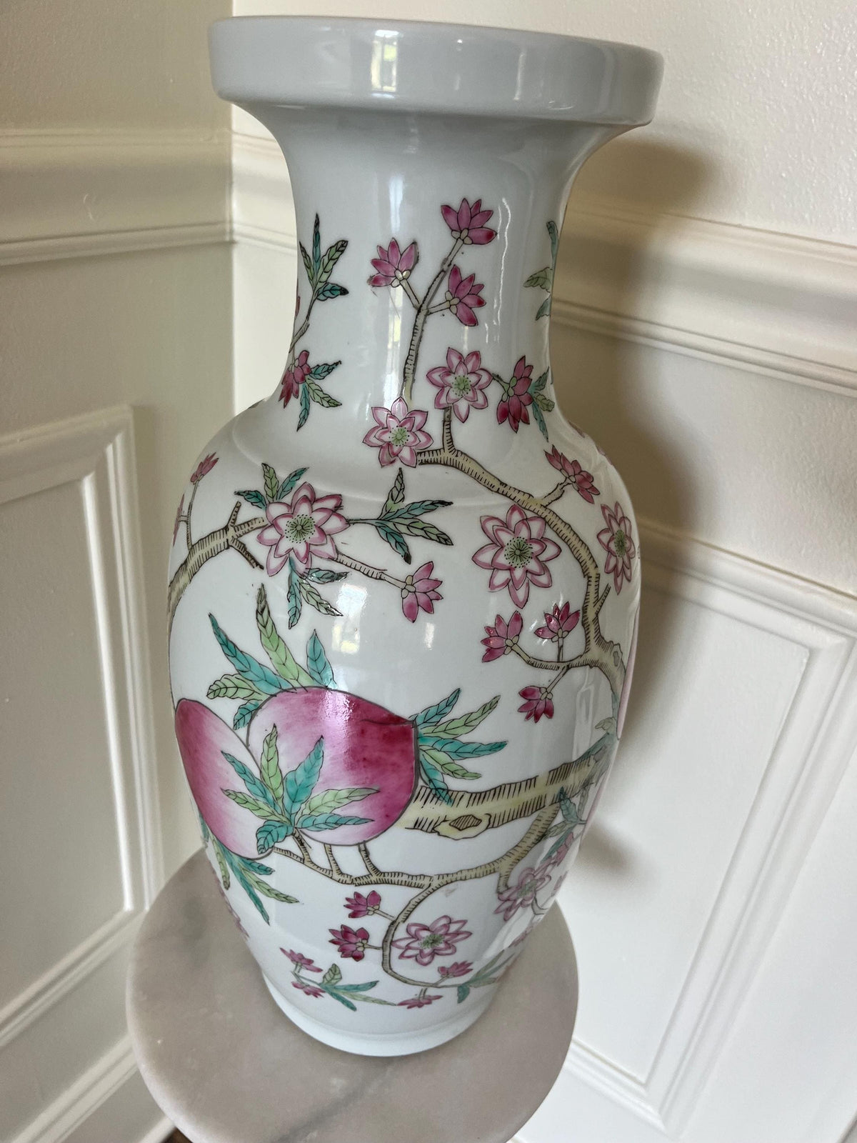 Chinese Pink Peach Blossom Porcelain Vase 18 inches Large