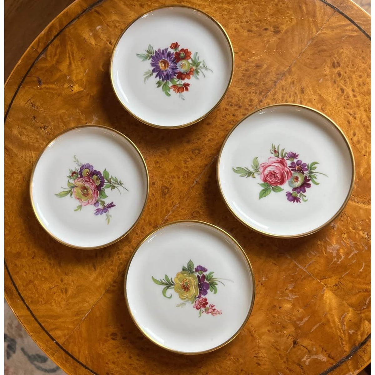 Kaiser Bavaria Floral Porcelain Butter Pat Dishes / Trinket Dishes / Coasters - Set of 4