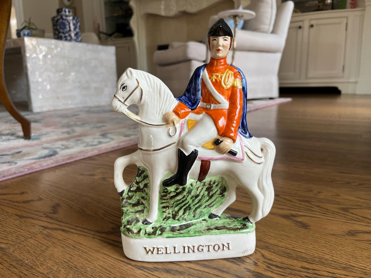 Antique Staffordshire Wellington Horse & Rider Figure